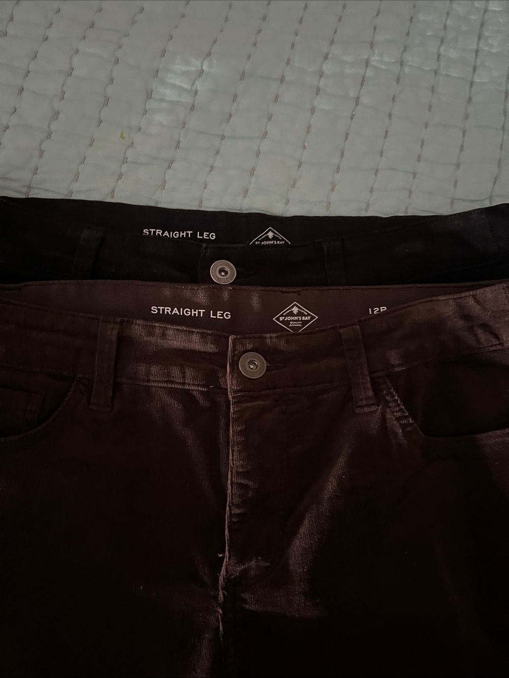 TWO Pairs St. John's Bay Women's Straight Leg Jeans in Deep Brown and Black